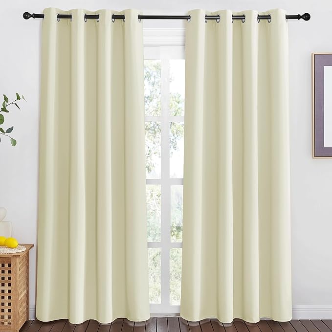 NICETOWN Room Darkening Beige Curtain 80 inch Length, Grommet Thermal Insulated Doorway Drape Blackout Curtain Sound Reducing for Bedroom/Living Room, 1 Panel, W46 X L80 - Image 2