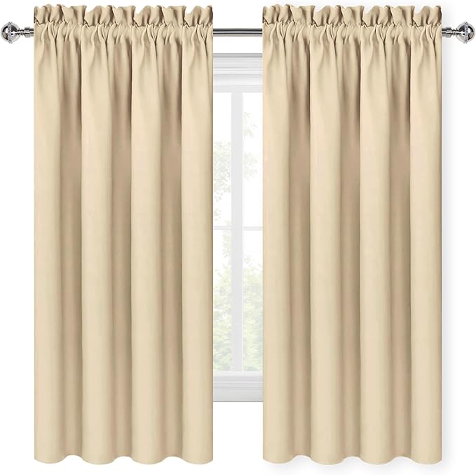 DWCN Beige Curtains for Bedroom Thermal Insulated Room Darkening Drapes for Living Room Rod Pocket Light Blocking Solid Window Treatment, W 42 x L 63 Inch, 2 Panels, Beige - Image 9