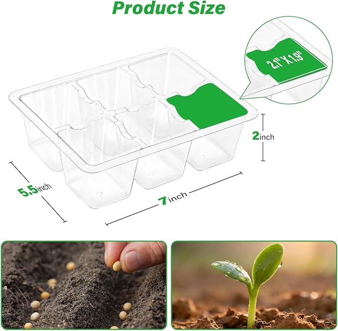 Bonviee 10 Packs Seed Starter Tray with Drainage Holes, Reusable & Durable, Clear for Root Monitoring, Easy to Repotted Without Root Damage, 6 Cells per Tray - Image 2