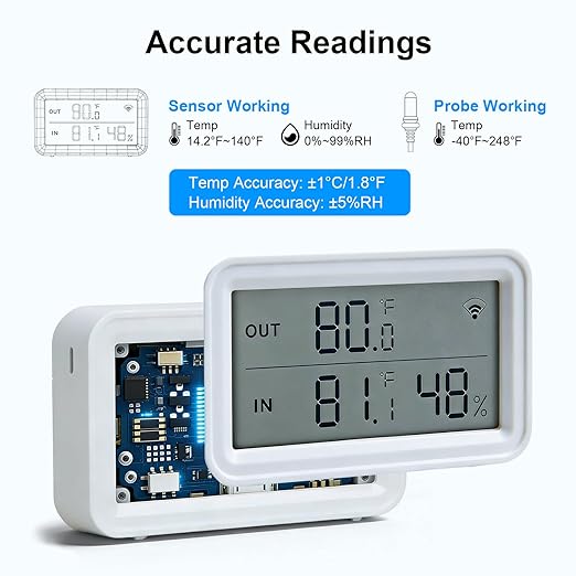 eMylo WiFi Thermometer Hygrometer, Digital Room Temperature Humidity Monitor Sensor with Probe, App Alert, LCD Display, Free Data Storage Export, for Home Kitchen Fridge Fish Tank Aquarium Reptile Tub - Image 4