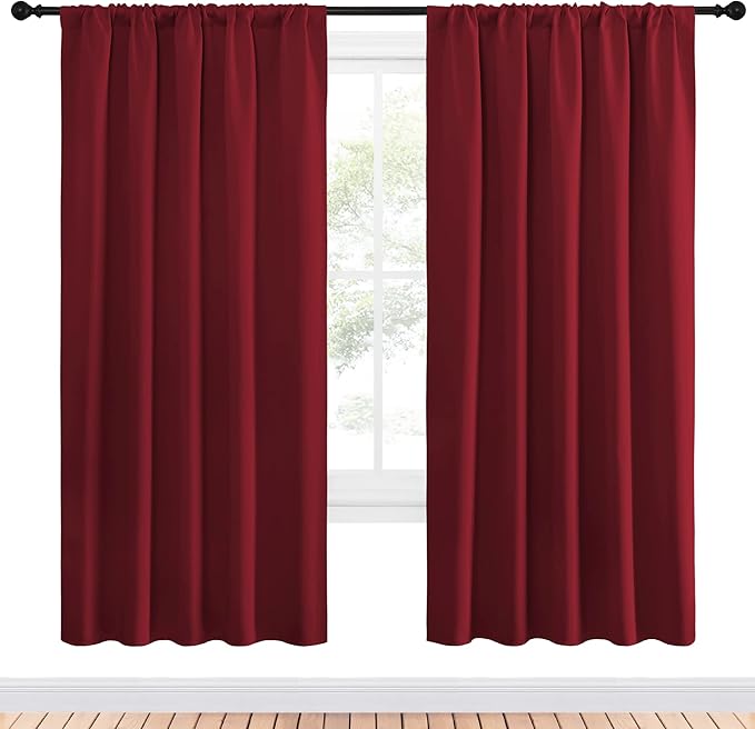NICETOWN Christmas Burgundy Blackout Curtains and Drapes - Thermal Insulated Solid Rod Pocket Blackout Draperies/Panels for Guest Room (1 Pair, 52 by 72-Inch) - Image 2