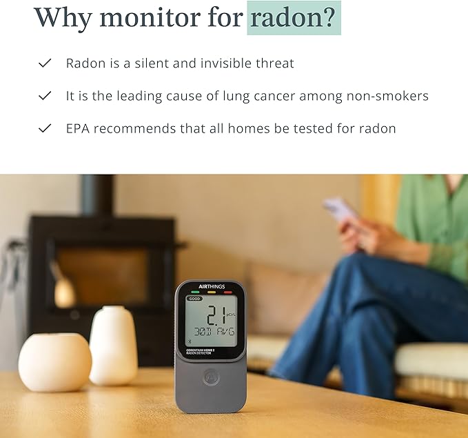 Airthings 325 Corentium Home 2 Smart Digital Radon Detector - Portable and Easy-to-use Radon Testing with Bluetooth connectivity and Humidity & Temperature Sensors - Image 4