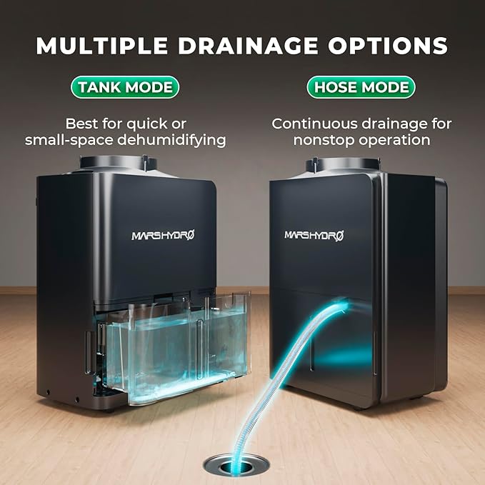 MARS HYDRO 18L/Day (40 Pint) Smart Compressor Dehumidifier, with Digital Humidity Control Display, Air Duct, Drain Hose & Washable Filter, Powerful Dehumidification for Grow Tent and Home - Image 5