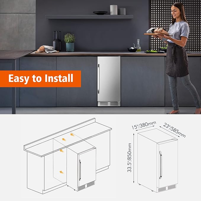 15 Inch Outdoor Beverage Refrigerator Cooler,Stainless Steel 127 Cans Beverage Fridge with French Door Under Counter Built-in or Freestanding, Perfect for Beer, Cola - Image 8