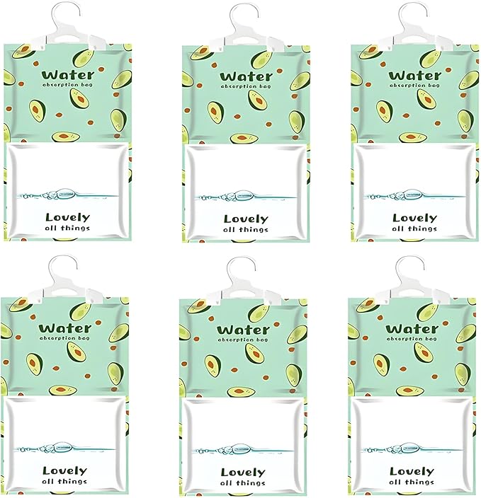 6 Pack Moisture Absorber Hanging Bags, Fragrance Free Humidity Packs, Hanging Closet Dehumidifier Bags (Avocado) by NICOLEKAY