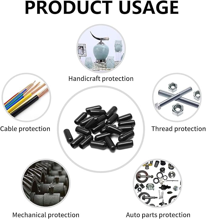 24 Pcs Round Rubber End Caps, 1/4" (6mm) ID Vinyl Flexible Screw Thread Protectors, Black Bolt End Caps for Metal Tubing Rod Bolt - Image 4