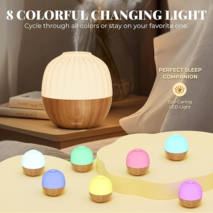 SALKING Essential Oil Diffuser, 300ml Aromatherapy Diffuser for Essential Oils, Ultrasonic Diffuser with Adjustable Mist Mode Timers, Cool Mist Humidifier with 8 Color Lights, for Office Home - Image 2