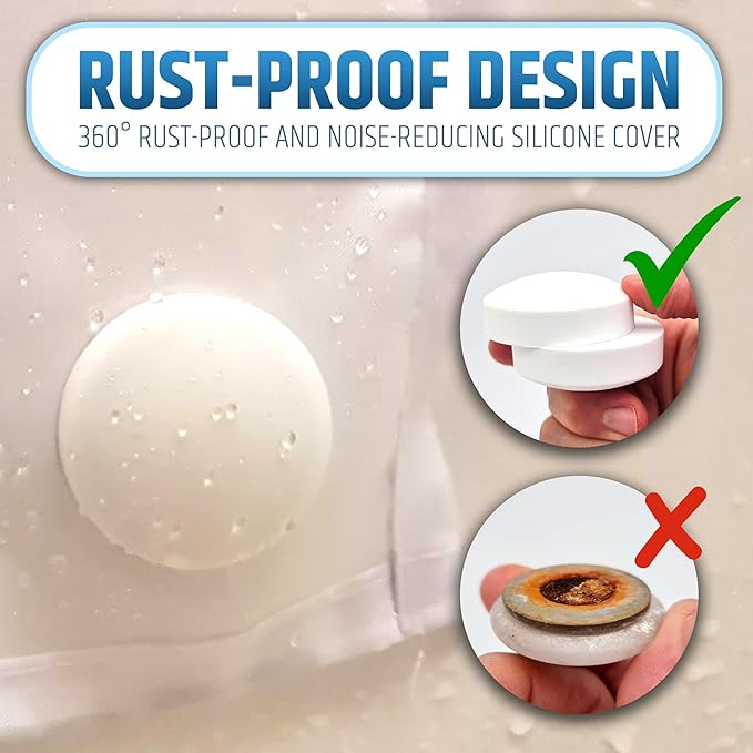 XL & Extra Heavy Powerful Anti-Billowing Magnetic Shower Curtain Weights for Splash-Free Bath Experience - 360° Silicone Wrapped - Will Never Rust - Prevent Curtain from Blowing | 4 XL Pairs | White - Image 7