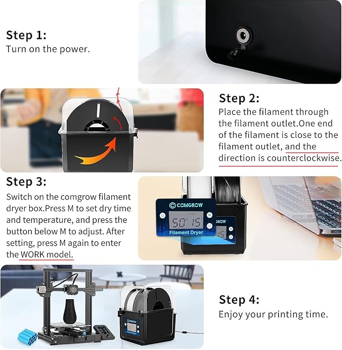 Comgrow 3D Printer Filament Dryer Box, Comgrow 3D Filament Storages, Keeping Filaments Dry During 3D Printing, Compatible with 1.75mm/2.85mm PLA ABS Material, Filament Dehydrator, Spool Holder - Image 4