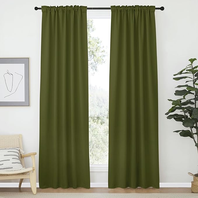 NICETOWN Blackout Curtain Panels Window Draperies - (Olive Green Color) 34-Inch Wide x72-Inch Long, 2 Pieces, Home Decoration Light & Noise Reducing Window Covering Room Darkening Drapes for Bedroom - Image 2
