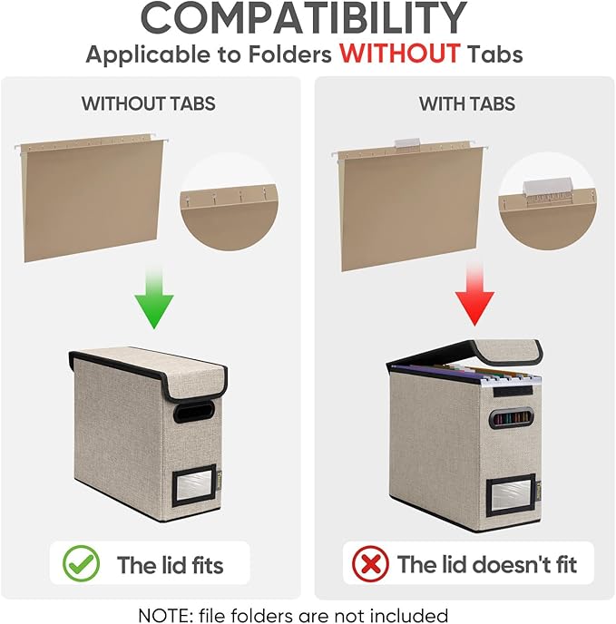 BALEINE File Organizer Box with Lid, Collapsible File Folder Organizer with Plastic Slide, Hanging File Folder Box for Office Document Storage (2 Pack, Beige, S) - Image 3