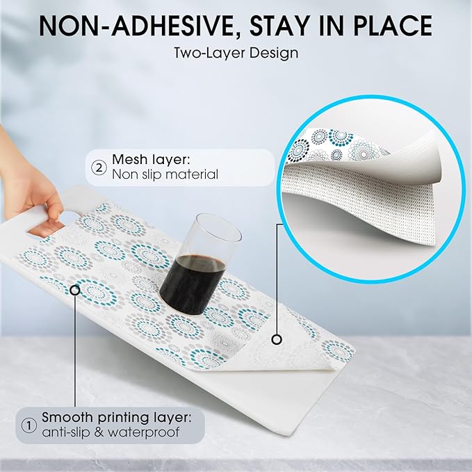 Drawer and Shelf Liner, Non-Slip Kitchen Cabinet Liners Non-Adhesive Thick Strong Grip Waterproof Washable Mats Protect Dresser Shelves Cupboard Bathroom Cabinets, Spiral, 18 in X 30 FT - Image 2