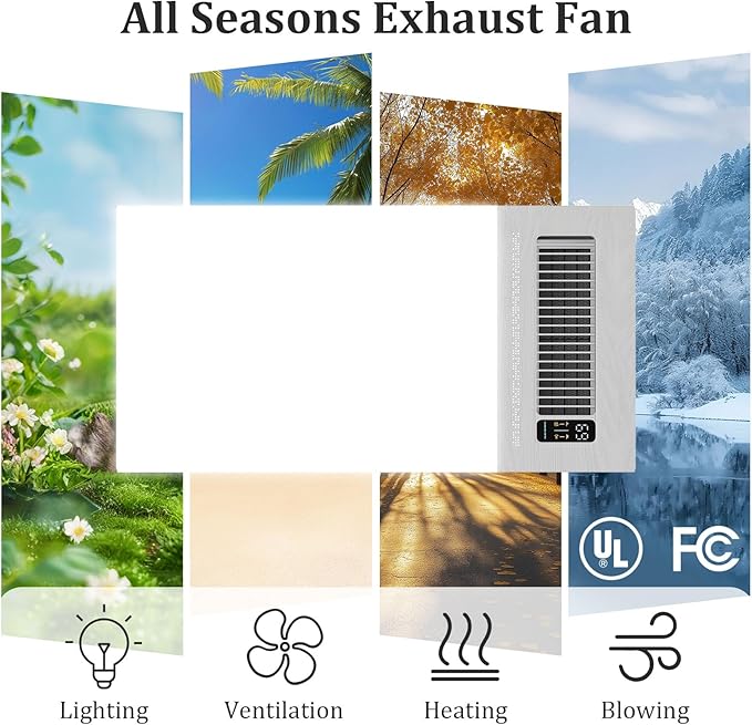 4 in 1 Bathroom Exhaust Fan with Light and Heater, 1900W Bathroom Heater Fan Light Combo, 180 CFM 1.0 Sone Ceiling Fan Remote Control Heater, Ventilation for Home, Bath, Hotel (Style 2) - Image 11