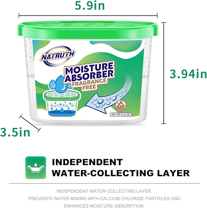 NATRUTH Moisture Absorber boxes, Unscented 500ml(6 PACKS)*10.5OZ Closet Dehumidifier, Eradicate Odor Moisture Absorbers Bucket,Dehumidifier for Closet,Bathrooms, Kitchen & Study, Boats,RVs (Green) - Image 5