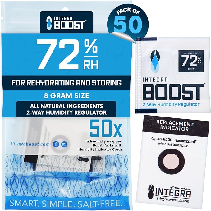 Integra Boost 2-Way Humidity Control Pack - Preserve Flavor & Control Humidity at 72% RH - Moisture Absorber for Herbs, Spices & More - 8 Gram (Pack of 50) by IntegraSpecialtyProducts