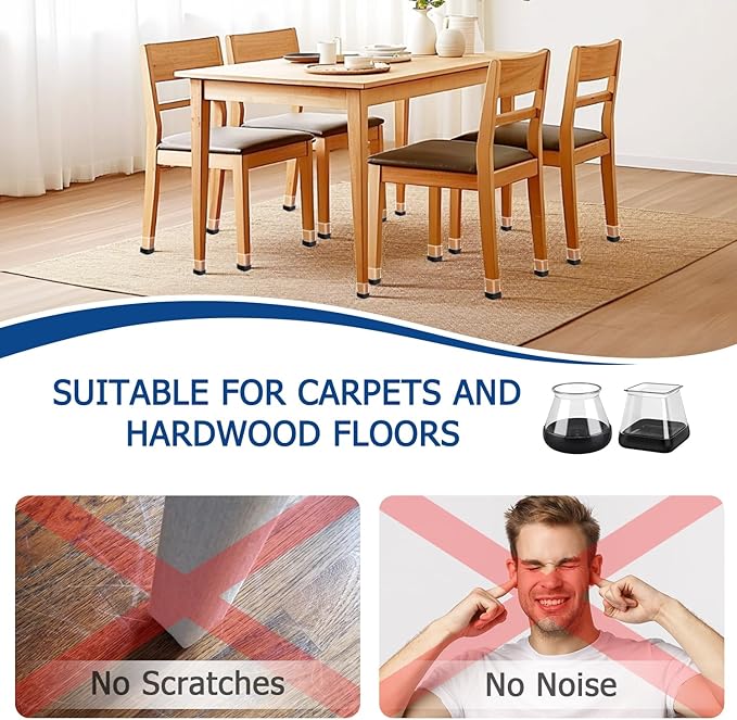 28 Pcs Chair Leg Sliders for Carpet, Round Chair Glides, Silicone Furniture Leg Protectors Caps, Carpet Protectors Table Feet Covers Cups, Teflon Furniture Pads Sliders (Fit:13/16" ~ 1-3/16") - Image 6