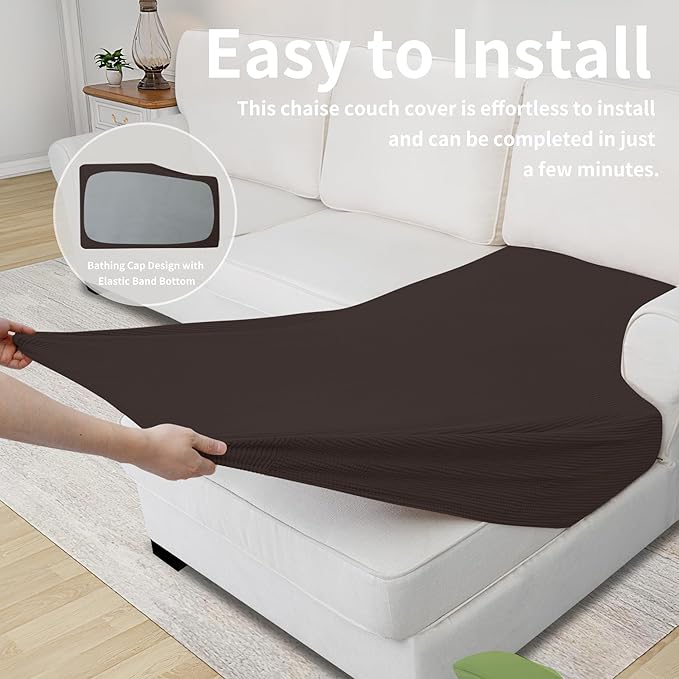 Easy-Going Stretch Sectional Couch Covers 1 Piece Chaise Lounge Slipcover L Shape Separate Cushion Couch Seat Chaise Cover for Both Left/Right Sectional Couch Chocolate - Image 6