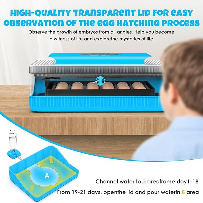 25 Egg Incubator Digital Poultry Hatcher Machine with Automatic Egg Turning, incubators for Hatching Eggs, Temperature & Humidity Control, LED Screen, General Purpose Incubator, Support 95-125 Volts - Image 7
