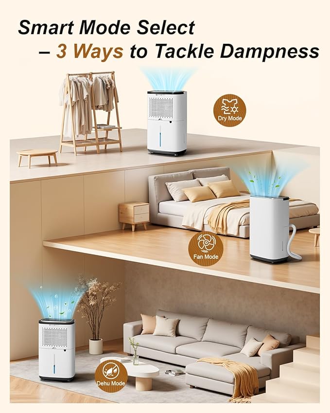 3000 Sq. Ft. Dehumidifier for Basement, 30 Pint Quiet Dehumidifiers for Home with Drain Hose, Smart Humidity Control, 24H Timer & Child Lock, Ideal for Large Rooms, Bathroom, Bedroom, Garage - Image 5