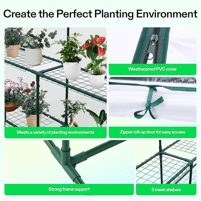 VIVOSUN 57x57x77-Inch Transparent Mini Walk-in Green House with Window and Anchor, Plant Garden Hot House 2 Tiers 8 Shelves, 4.7 x 4.7 x 6.4 FT - Image 5