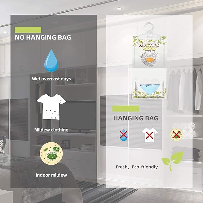 16 Pack Moisture Absorber Hanging Bags,220g/Pack Fagrance Free Moisture Bag,Hanging Closet Dehumidifier Bags for Basement Closet Storeroom - Image 5