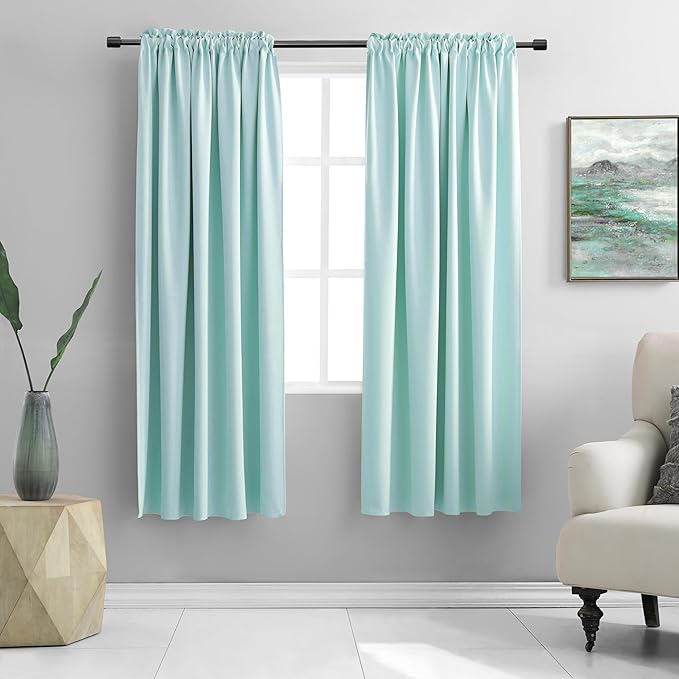 DONREN 72 Inches Long Room Darkening Curtain Draperies for Living Room - Blackout Solid Rod Pocket Curtains for Dining Room(2 Panels,Aqua) by DONREN
