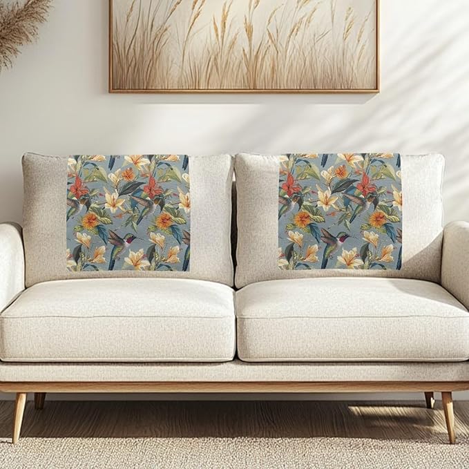 Hummingbird Armrest Cover Non-Slip Headrest Protector Stain Resistant Fabric Floral Pattern Protective Cover for Sofa Couch Theater Seat Folding Furniture Headrest Cover Easy to Install - Image 3