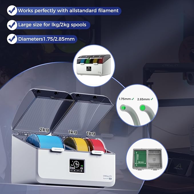 Creality Filament Dryer 4 Spools, SpacePi X4L Filament Storage Box: Dual Independent Heating Chambers Up to 75℃, Double Safety Protection, Moisture-Proof Sealing Design for PLA, PETG ABS - Image 7