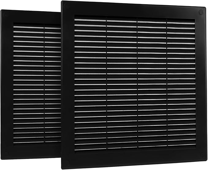 2-Pack 12" x 12" (Outer Size) Square Air Vent Cover – Black Plastic Vent Deflector - Screen Mesh, Surface Mount Wall Ceiling – Cold Air Return Soffit Air Vent Cover - Register Indoor Outdoor by Unknown