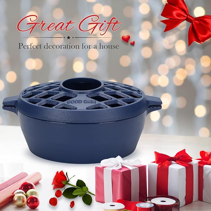 G Good Gain Wood Stove Steamer, Fireplace Humidifier, Cast Iron Humidifier for Stove, Matte Blue Finish, Rust Resistant, Lattice Top, 2.5 Quart Capacity, Wood Burning Stove Indoor Decorative - Image 8