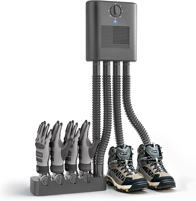 Wall Mount Shoe and Boot Dryer with Glove Attachment Shoe Dryer for Boots Sneakers Gloves Ski Boot Dryer with 4 Flexible Tubes 4 Glove Racks 180 Min Timer (Black) by Popularchoicesfromhere