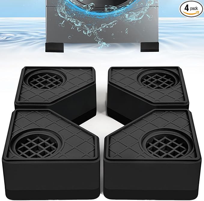 4Pcs Anti Vibration Pads for Washing Machine, Stops Washer Dryer Moving, Prevents Noise, Vibration Transfer, Antivibration Stabilizer Support Feet Mat Suitable for Most Furniture (Increase1.8in) by CUISIBOT