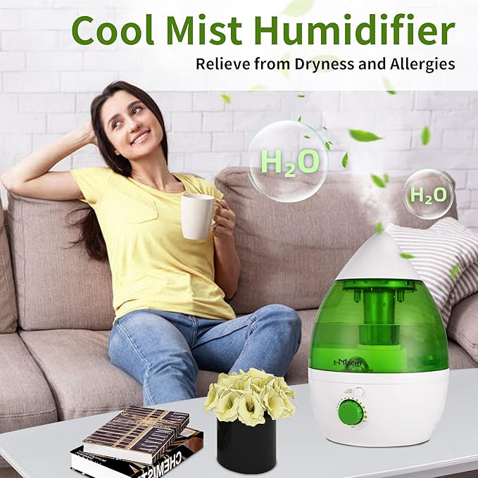 Cool Mist Humidifier for Bedroom & Small Rooms, Quiet 360° Rotation Nozzle, Adjustable, Night Light & Auto Shut-Off, Ideal for Office, Nursery & Plants - Image 6