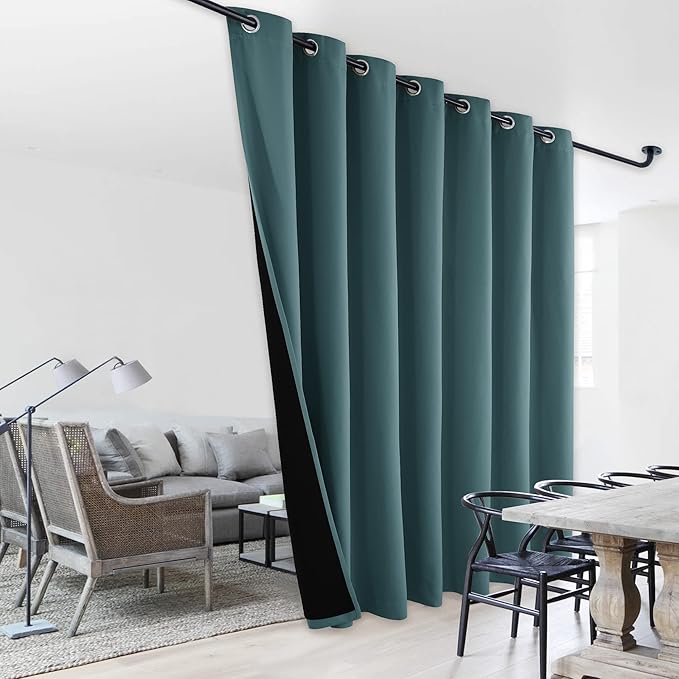 NICETOWN Sound Reducing Room Divider Curtains, 100% Black-Out Patio Curtain, Wide Lined Drape, Keep Warm Drapery, Sliding Glass Door Panel for Night Shift（Sea Teal, 1 Panel, 100 inches x 108 inches by NICETOWN