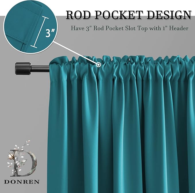 DONREN Teal Room Darkening Curtain Panels for Bedroom - Thermal Insulated Room Darkening Rod Pocket Drapes for Living Room (W 52 x L 63 Inch,2 Panels) - Image 3