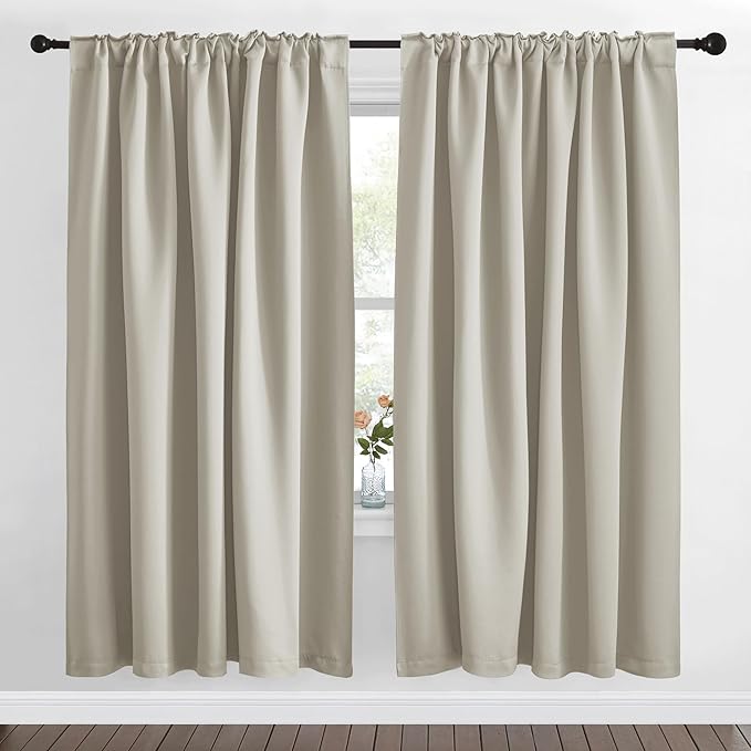 NICETOWN Blackout Curtain Panels Window Draperies - (Natural Color) 62x72 inch, 2 Pieces, Insulating Room Darkening Blackout Drapes for Bedroom, Privacy Doorway Curtain for Door - Image 2