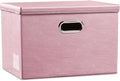 PRANDOM Large Collapsible Storage Box with Lid [1-Pack] Leather Fabric Foldable Storage Bin Organizer Container Basket Cube with Cover for Home Bedroom Closet Office Nursery Pink (17.7x11.8x11.8) by Prandom