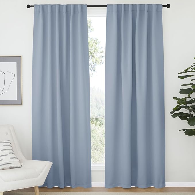 NICETOWN Blackout Curtain Panels Window Draperies - (Vintage Blue Color) 52x84 inch, 2 Pieces, Insulating Room Darkening Blackout Drapes for Bedroom by NICETOWN