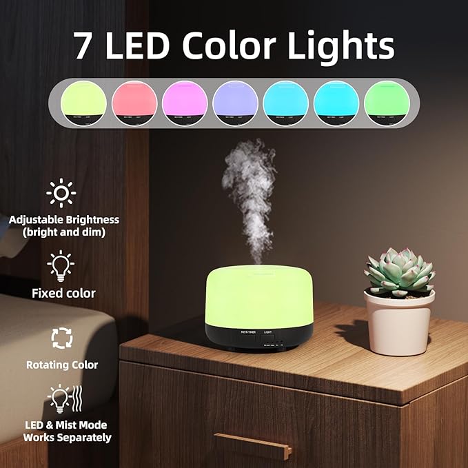 300ML Essential Oil Diffuser, Electric Ultrasonic Aromatherapy Air Humidifier vaporiser, Aroma Diffuser with Remote Control 7 LED Light Colors Waterless Auto-Off. - Image 7