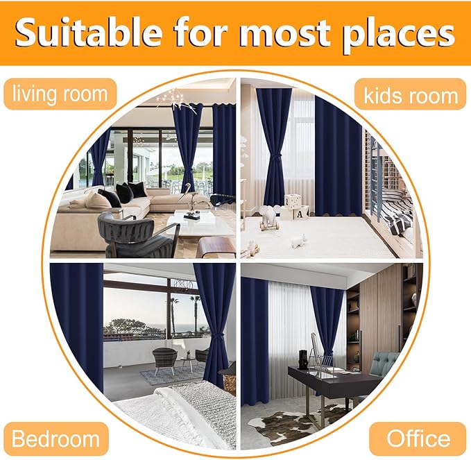 Hiasan RV Blackout Curtains for Bedroom, 52 x 36 Inches Long - Thermal Insulated & Light Blocking Window Curtains for Living Room, 2 Drape Panels Sewn with Tiebacks, Navy Blue - Image 7