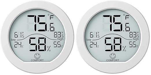 SECRUI Digital Hygrometer Thermometer for Room Temperature Humidity Meter Indoor Thermometer Accuracy Calibration LCD Temperature Sensor with Maximum and Minimum Records, TH1, White (Pack of 2) by SECRUI