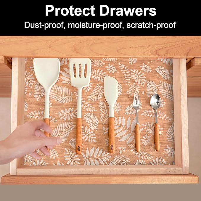 Cooyes Shelf Liners for Kitchen Cabinets Waterproof & Oil-Proof Kitchen Cupboard Mats Non-Slip Drawer Mats EVA Material Non Adhesive Fridge Liner for Shelves（23.6" W x 236" L） - Image 3