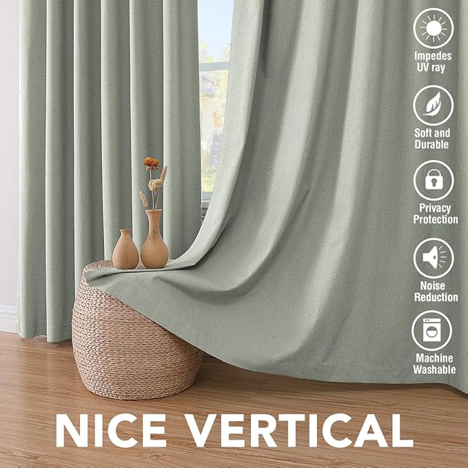 H.VERSAILTEX Linen Blackout Curtains 96 Inches Long 100% Absolutely Blackout Thermal Insulated Textured Linen Look Curtain Draperies Anti-Rust Grommet, Energy Saving with White Liner, 2 Panels, Sage - Image 7