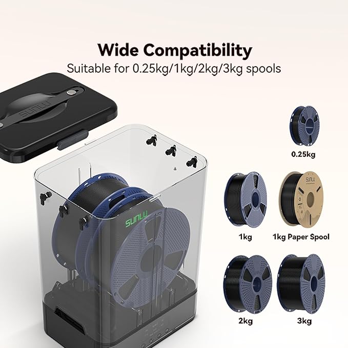 SUNLU Official Filament Box Dryer SP2,Accommodate 0.25-3KG,Compatible with filaments of 1.75/2.85mm diameter,Rapid heating,70℃ Max Temperature,Chamber and base Freely stackable separated design,Black. - Image 9