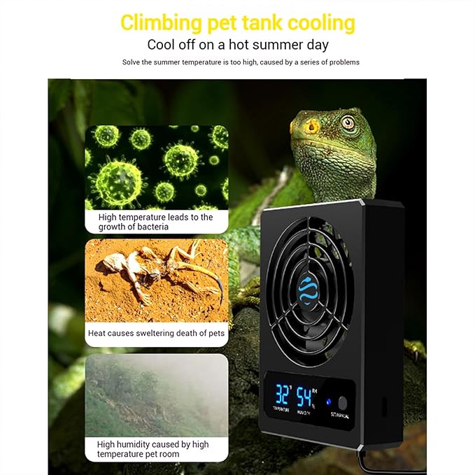 Reptile Ventilation Fan with Humidity Control & High Temp Alarm, Smart Hygrometer for Bearded Dragon, Leopard Gecko, Snake Tank – Quiet Fan with Dual LED Display for Reptile Enclosure - Image 4