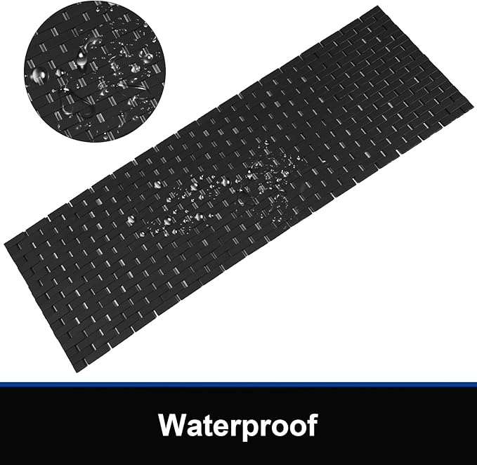 Bambo Bath Mat Bathroom Runner Long Large Rugs Floor Wood Shower Bathtub Waterproof Non Slip Accessories 16x48 Inch Easy to Clean,Black,1 pc - Image 2
