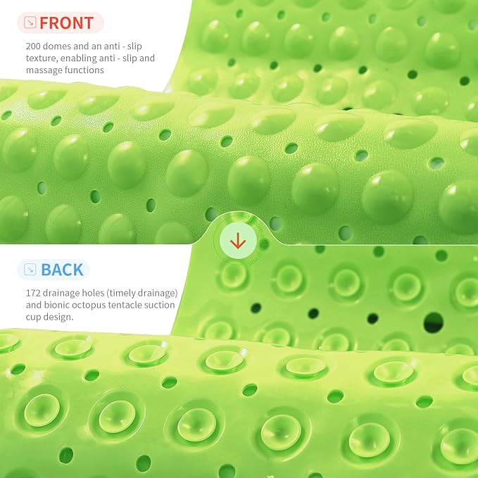Anti-Slip Bathtub Shower mat, 39.3×15.7 inch（Approximately 100 × 40cm） Soft Oversized Machine Washable Non-Slip Bathtub mat with Drainage Holes, Bathroom Floor Suction Cup.（1-Opaque Pea Green） - Image 2