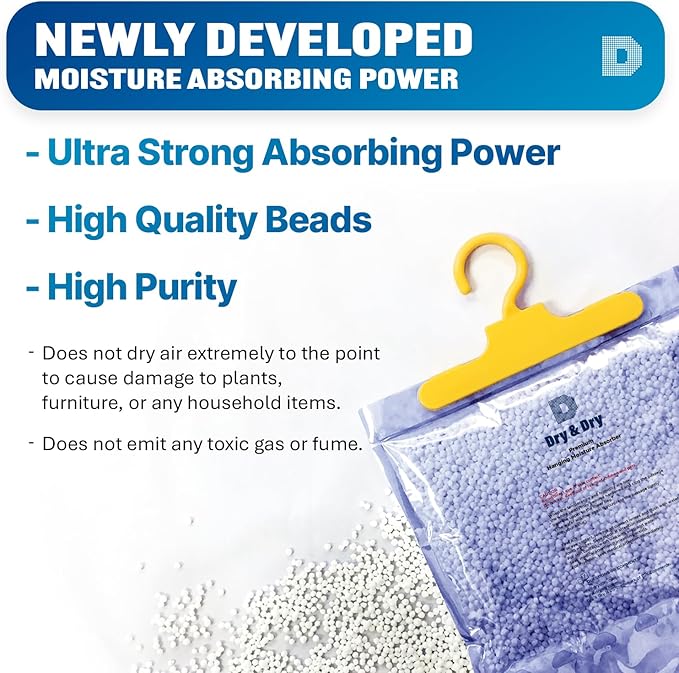 Dry & Dry Premium Moisture Absorbers Dehumidifiers for Home, Basement, Bedroom, Small Dehumidifiers - Blue & White (8 Pack) 14 ounce - Image 4