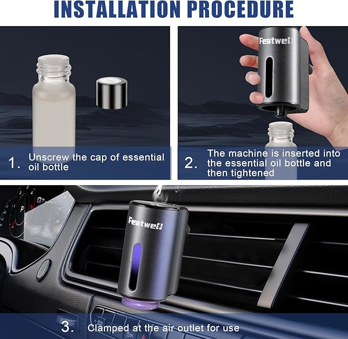 FeatWell Car Aromatherapy/Fragrance car Air fresheners/Humidifier Essential Oil Diffuser for Vehicle (Grey) - Image 3
