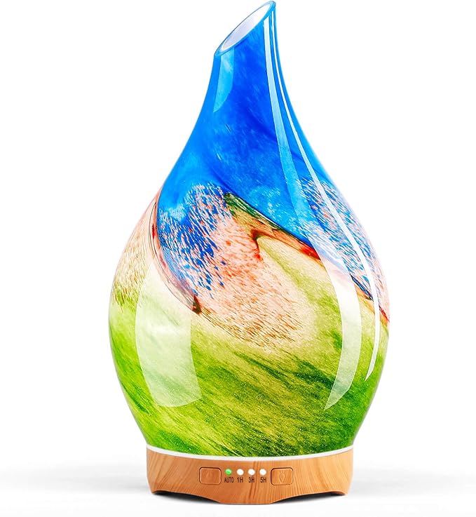 Porseme 280ml Essential Oil Diffuser Glass Color Changing Aroma Air Diffusers Aromatherapy Ultrasonic Cool Mist Humidifier 7 Running Hours Waterless Auto-Off for Sleeping, Yoga, Office (Blue Grass) by Porseme